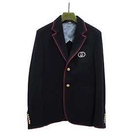 Gucci Navy-Blazer mit gestickter gg GG Logo-Borte Blau
