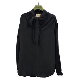 Gucci Camicetta di seta con fiocco al collo Nero