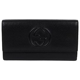Gucci Carteira longa com aba GG preta para mulheres Preto