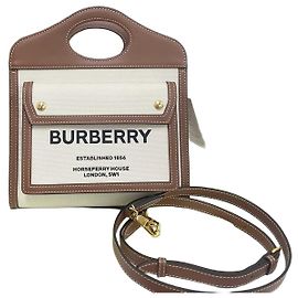Burberry Mini bolsa tote de lona e couro bicolor com bolso Marrom