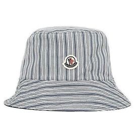 Moncler Reversible Stripe Cotton Bucket Hat Blue