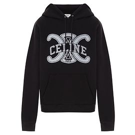 Céline Sweat à capuche ample en molleton de coton pour homme Noir Blanc Blanc