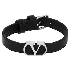 Valentino Leather Logo Bracelet Black