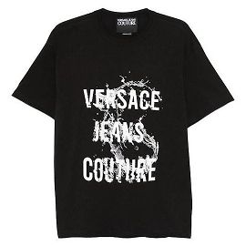 Versace Camiseta de jersey de algodón estampado Negro
