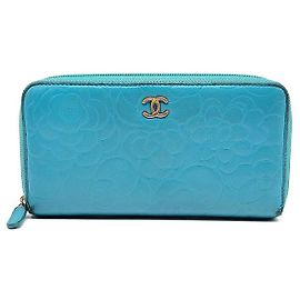 Chanel Camellia Long Wallet Blue