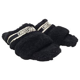Dior Schwarze Shearling-Mules Schwarz