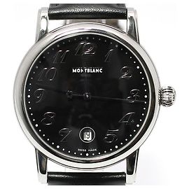 Montblanc Relógio Meisterstück Star Date Quartz com pulseira de couro Preto