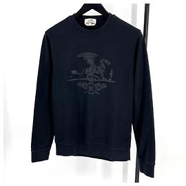 Hermès Sweatshirt mit Dragon Lederpatch-Logo Schwarz