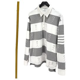 Thom Browne Langarm-Poloshirt mit diagonalen Streifen Braun