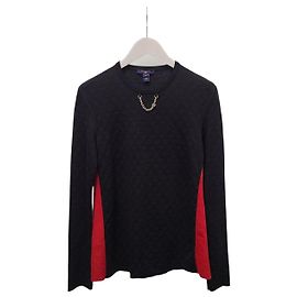 Louis Vuitton Strickpullover mit schwarzem Monogramm-Prägemuster und Goldkette Schwarz