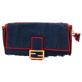Fendi Bolsa Baguette Denim Large Multicor
