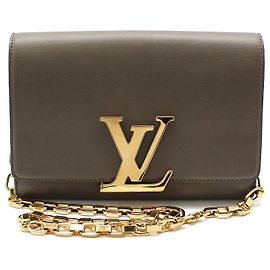 Louis Vuitton Bolsa de ombro Louise GM em couro taupe com corrente dourada Marrom