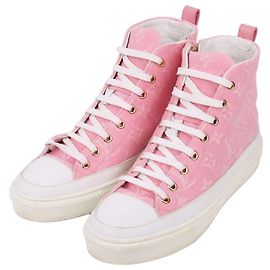 Louis Vuitton Pink Denim Women’s High-Top Sneakers Pink