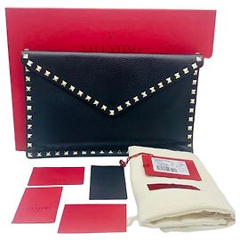 Valentino Rockstud Envelope Clutch Bag Black