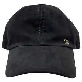 Chanel CC Logo Suede Baseball Cap Black