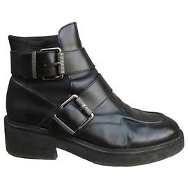 Ash Black Leather Buckle Ankle Boots Black