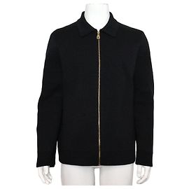 Louis Vuitton Black Embossed Technical Wool Bomber Jacket for Men Black