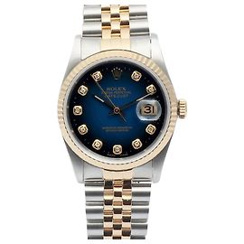 Rolex Orologio Combo Datejust da Uomo con Quadrante Blu Ombré Diamanti Aftersetting Blu