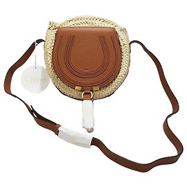 Chloé Marcie Raffia Shoulder Bag Brown