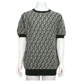 Fendi Kurzärmeliges Strick-T-Shirt für Herren mit grünem FF-Muster Grün