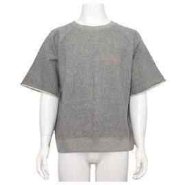 Dior Graues Strick-T-Shirt mit Kurzarm und besticktem Logo für Herren Braun
