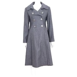 Chanel Wool Stripe Double Long Coat Women Jacket Brown
