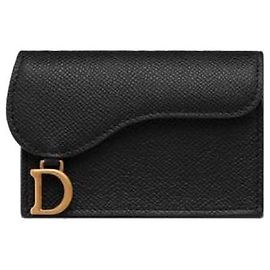 Dior Tarjetero Saddle en piel de becerro negra Negro