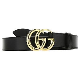Gucci Cinto GG Marmont em couro com fivela brilhante Preto