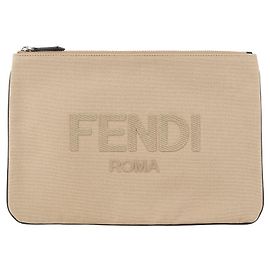 Fendi Canvas Logo Clutch Bag Orange