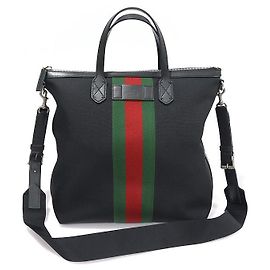 Gucci Bolso tote de lona techno negro con banda WEB Negro