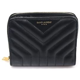Saint Laurent Carteira compacta acolchoada Joan em pele de vitelo lisa preta Preto