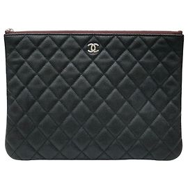 Chanel Classic Medium Clutch Black Caviar Silver Hardware Black