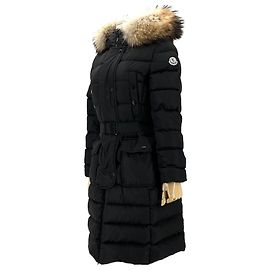 Moncler Chloe Lang Daunenjacke mit Waschbärfell Schwarz