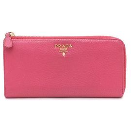 Prada Carteira longa com logotipo dourado Rosa