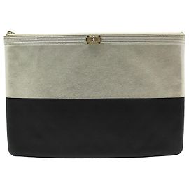 Chanel Clutch Boy Large Bicolore Nero e Argento Nero
