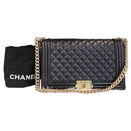 Chanel Boy Bag Large Lambskin Gold Tone Series Condition Noir