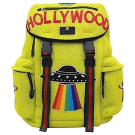 Gucci Nova mochila com logotipo New Neon Space bordado e três listras Dourado