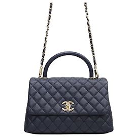 Chanel Borsa Tote a Spalla Coco Handle Medium Caviar Navy Gold Series Blu