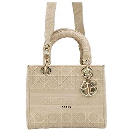 Lady Dior Medium Cannage Ricamo Beige Marrone