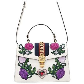 Gucci Borsa a mano e a spalla con ricamo floreale e manico a tre linee Multicolore