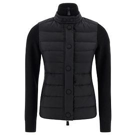 Moncler Logo Patch Wool Mix Lightweight Padded Jacket Black Black