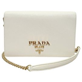 Prada Mini-Schultertasche aus Saffiano-Leder mit weißgoldfarbenem Logo Weiß