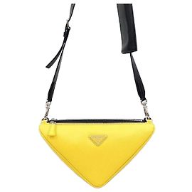 Prada Vitello Triangle Saffiano Leather Shoulder Bag Silvery