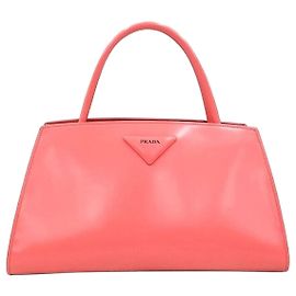 Prada Pink Triangle Logo Brush Leather Tote Bag Pink