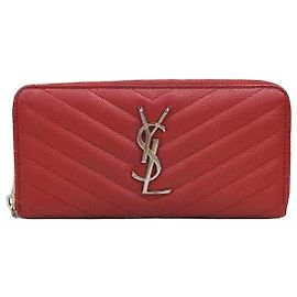 Saint Laurent Cartera Larga con Cremallera en Cuero Matelassé Monogram Roja