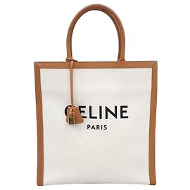 Céline Bolsa Tote Vertical de Canvas Natural Tan Marrom