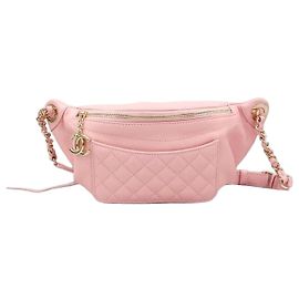 Chanel Pochete de pele de cordeiro acolchoada rosa Rosa