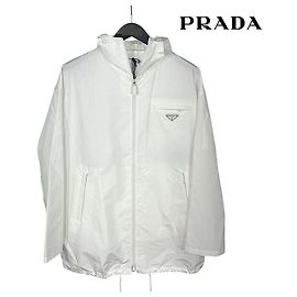 Prada Oversized Nylon-Windbreaker-Jacke für Herren Silber
