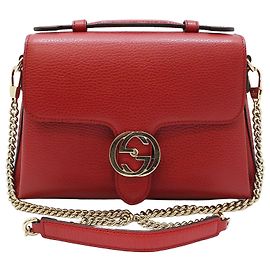 Gucci Red Leather Interlocking Top Handle Chain Shoulder Bag Red