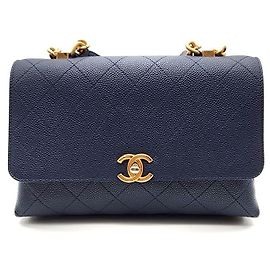 Chanel Bolsa de aba com alça superior em caviar Preto